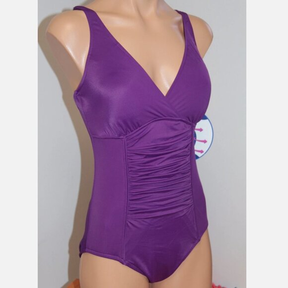NWT Swim Solutions Swimsuit Bikini 1 one piece Sz 10 up to D cup Purple wine - Picture 1 of 5